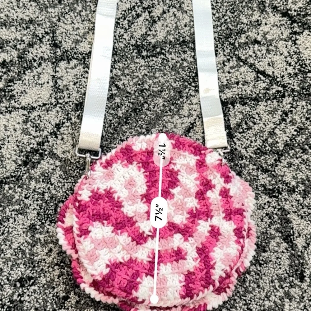 Pink & White Hand Crocheted Rose Purse